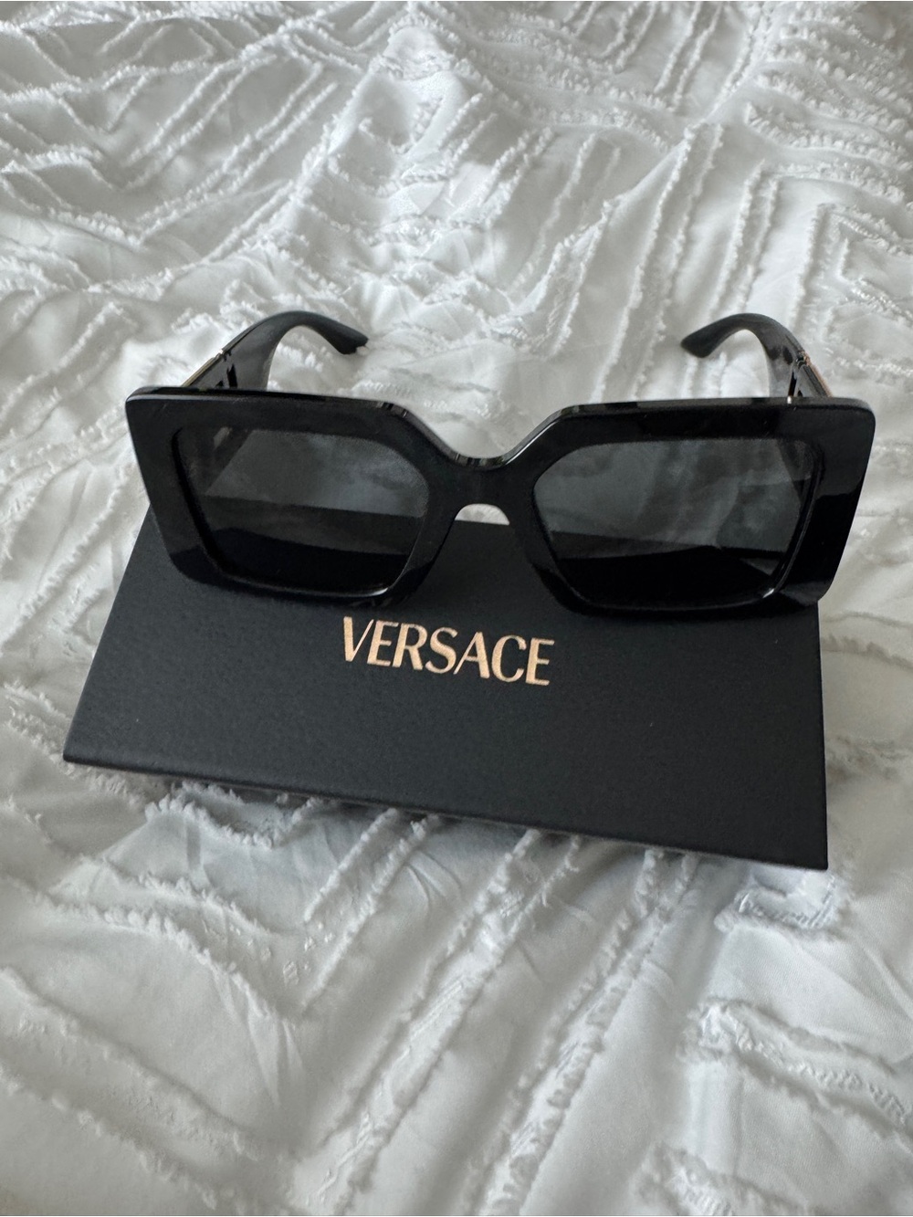 Versace Black Rectangular Women's Sunglasses with Logo Detail